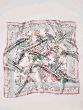 New Pastel Floral Satin Scarf Pink Green Blue Summer Beach Vacation Festival